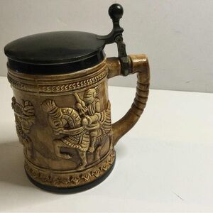Vintage Style Ceramic Beer Stein with Knight Design